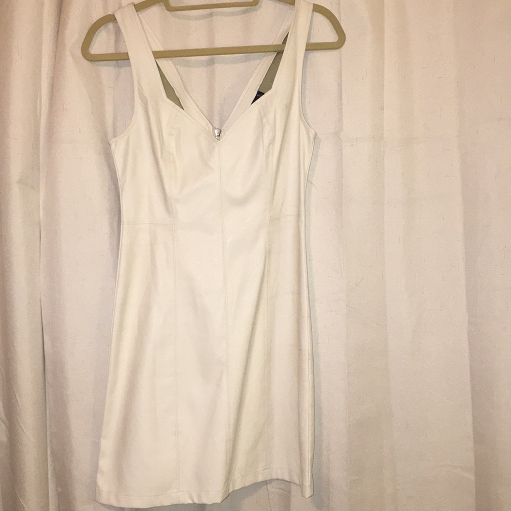 Faux leather cream bodycon dress